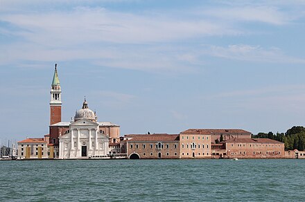 l'Île de San Giorgio Maggiore, la basilique San Giorgio Maggiore et ses anciens bâtiments abbatiaux (1566 - Andrea Palladio)  à Venise (Italie).